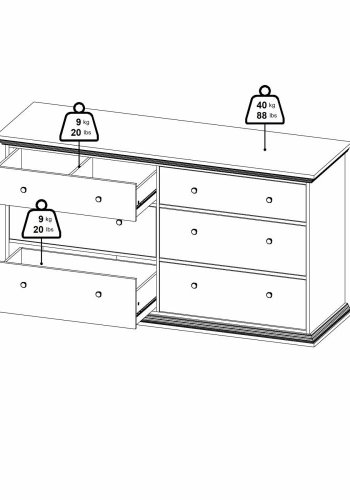 TVILUM North dobbeltkommode med 6 skuffer, mat sort, 163,3 x 51,6 x 88,2 cm