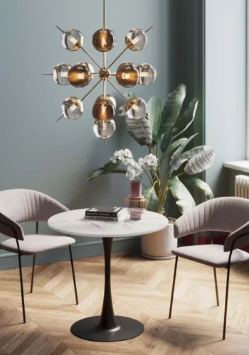 KARE DESIGN Schickeria spisebord, rund - hvid marmorlook laminat og sort stl (80)