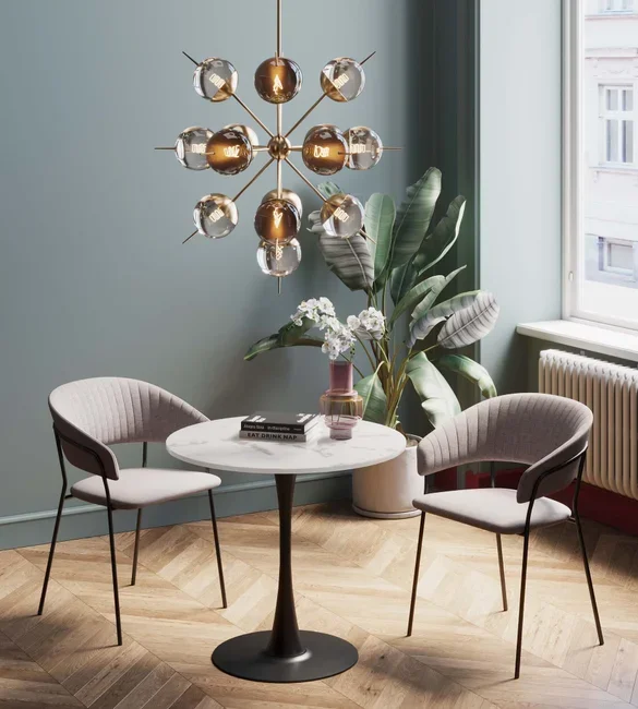 KARE DESIGN Schickeria spisebord, rund - hvid marmorlook laminat og sort stl (80)