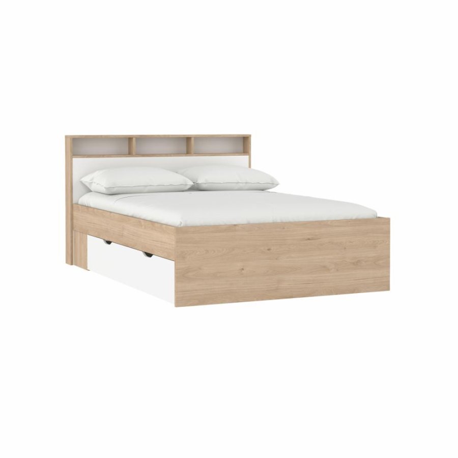 TVILUM Ikast Seng med 2 skuffer 140x200, Jackson Hickory / Hvid, 149,8 x 216 x 96,8 cm