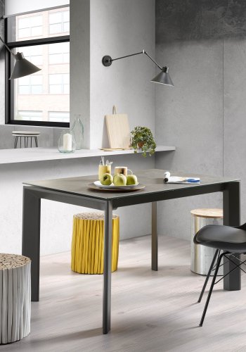 KAVE HOME Axis spisebord, m. butterflybordplade - Volcano Ash porceln/antracitgr stl (140(200)