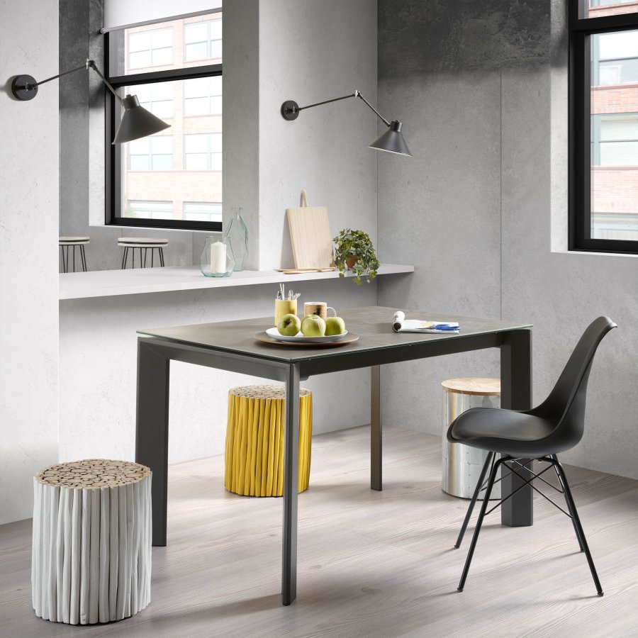 KAVE HOME Axis spisebord, m. butterflybordplade - Volcano Ash porceln/antracitgr stl (140(200)