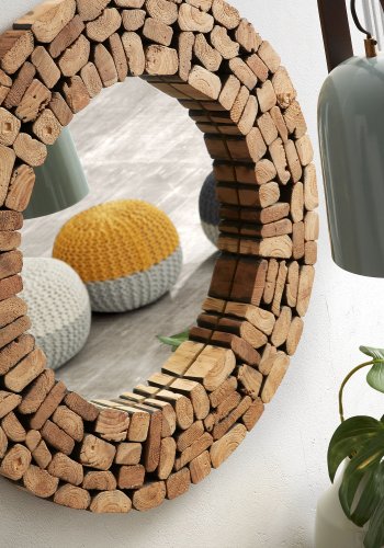 KAVE HOME Ellipse vgspejl - natur genbrugstr og spejlglas, rund (80) 