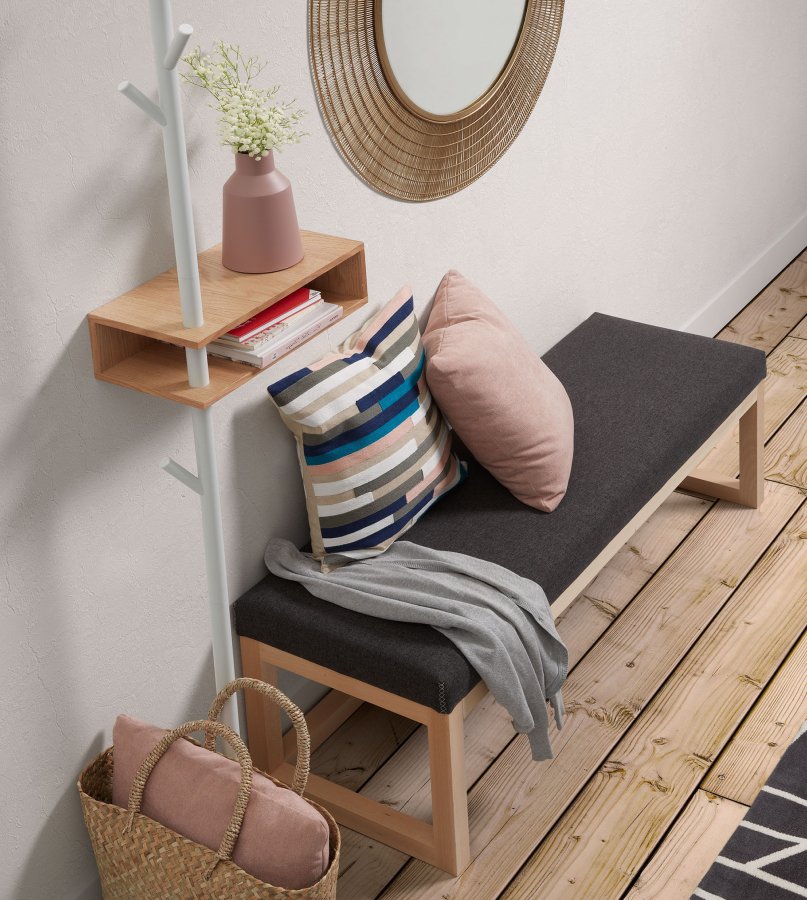 KAVE HOME Belgrad stumtjener - hvid/natur metal/egetrsfinér, m. hylde