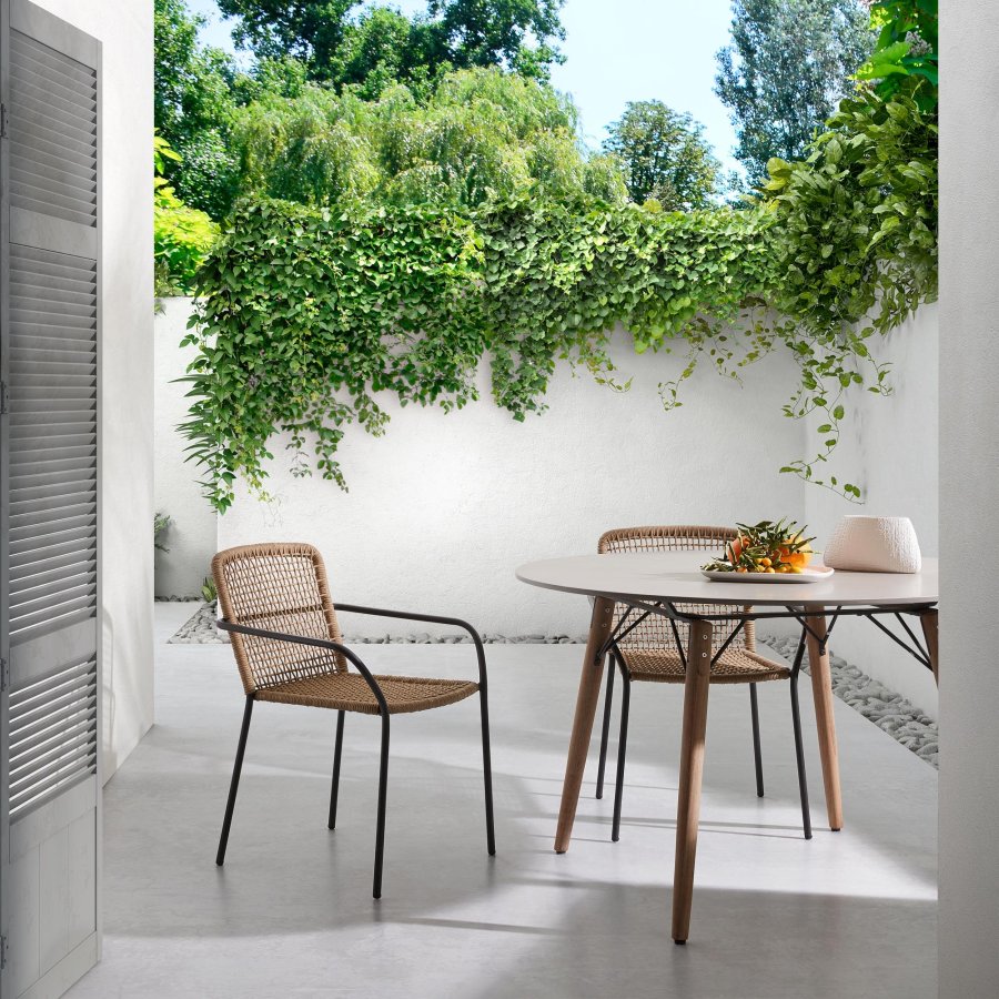 KAVE HOME Boomer spisebordsstol m. armln - beige reb og stl