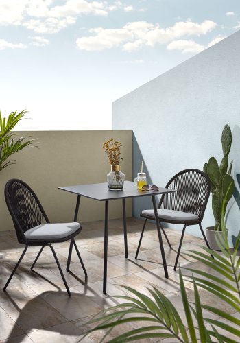 KAVE HOME kvadratisk Ulrich cafébord - sort polycement og stl (75x75)