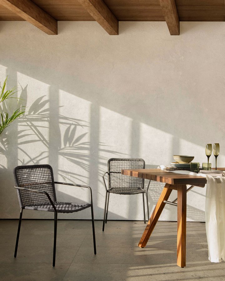 KAVE HOME Boomer spisebordsstol m. armln - mrkegr reb og gr stl