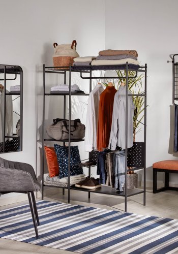 KAVE HOME Storn skab m. hylder og kroge - sort melamin og stl (120x182)