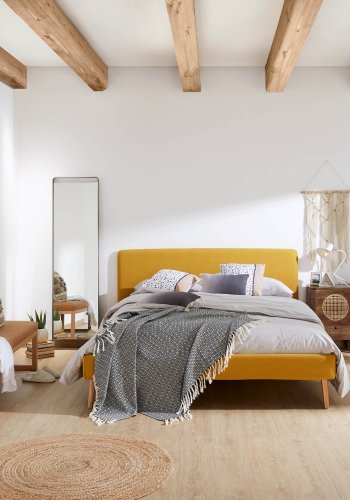 KAVE HOME Dyla sengebetrk - sennepsgul stof (til en 160x200cm sengeramme)