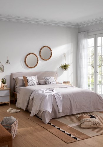 KAVE HOME Dyla sengebetrk - beige stof (til en 150x190cm sengeramme)