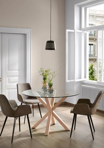 KAVE HOME rund Arya spisebord - klar glas og natur stl (119)