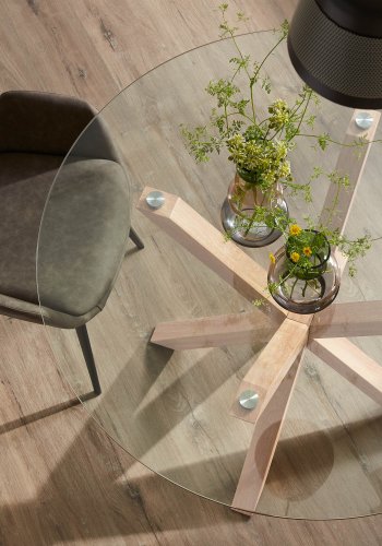 KAVE HOME rund Arya spisebord - klar glas og natur stl (119)