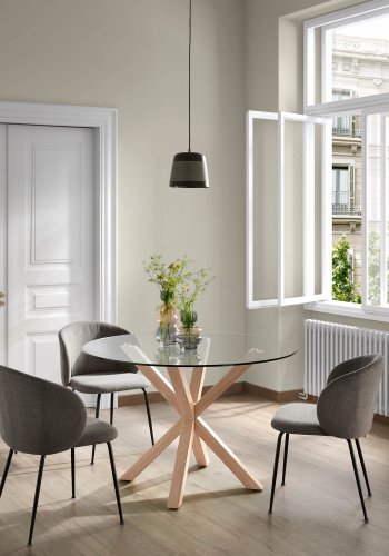 KAVE HOME Minna spisebordsstol - mrkegr stof og metal