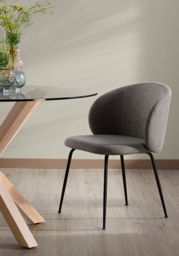 KAVE HOME Minna spisebordsstol - mrkegr stof og metal