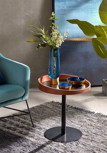 KAVE HOME Karlin sidebord - brun valnddefinér og metal, rund (46)