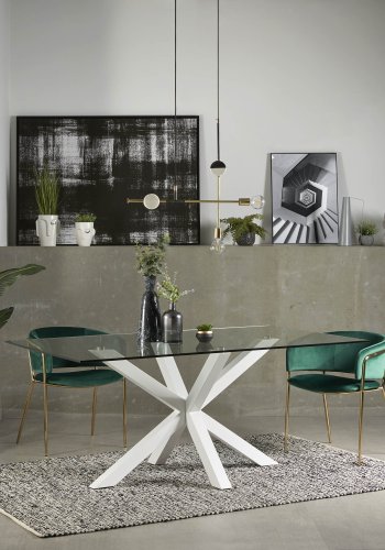 KAVE HOME Argo spisebord, rektangulr - klar glas og hvid stl (180x100)