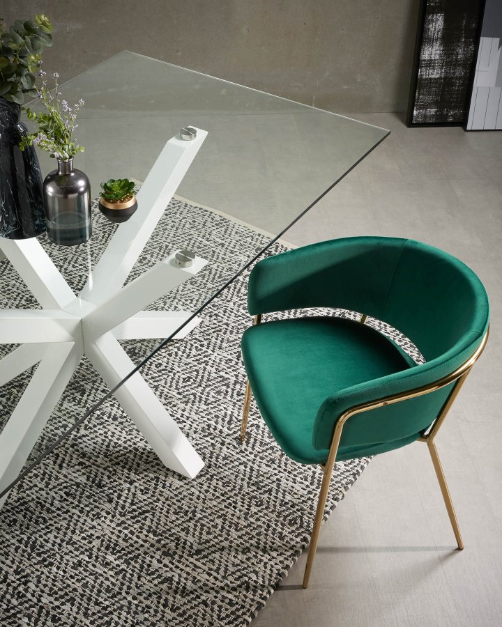 KAVE HOME Argo spisebord, rektangulr - klar glas og hvid stl (180x100)