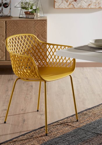 KAVE HOME Quinn spisebordsstol m. armln - gul plast og metal