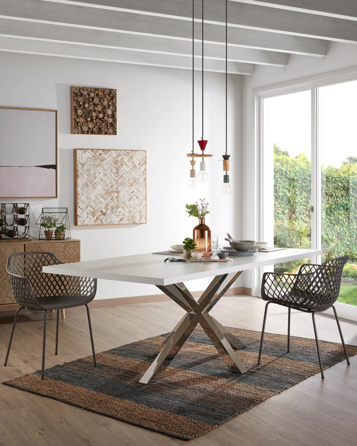 KAVE HOME rektangulr Arya spisebord - hvid melamin og slv stl (200x100) 