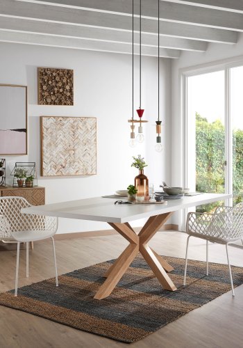 KAVE HOME rektangulr Arya spisebord - hvid melamin og natur stl (200x100)