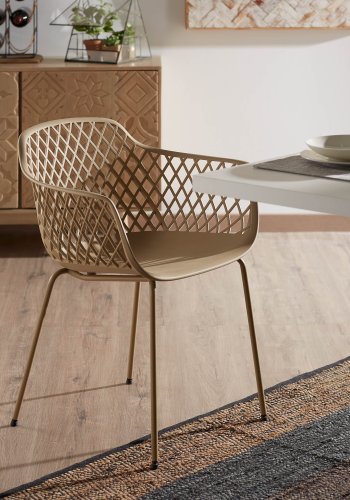 KAVE HOME Quinn spisebordsstol m. armln - beige plast og metal