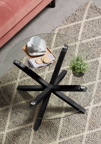 KAVE HOME Arya sofabord, rundt - tempereret glas og sort stl ( 82)