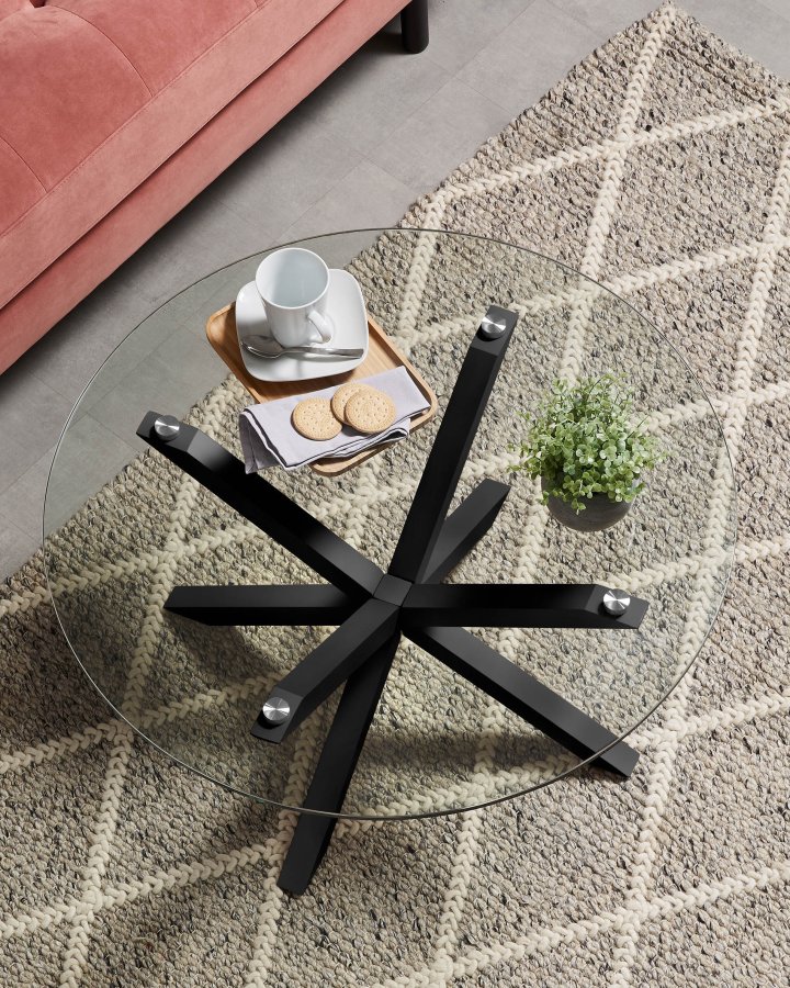 KAVE HOME Arya sofabord, rundt - tempereret glas og sort stl ( 82)