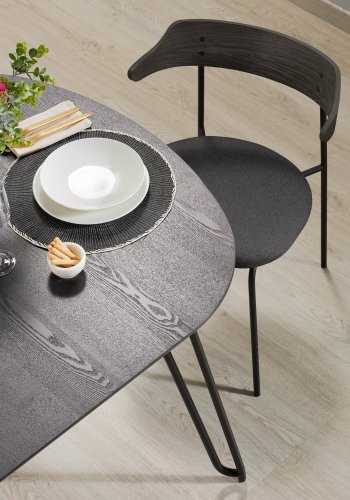 KAVE HOME rektangulrt Norfort spisebord m. udtrk - sort tr og metal (170(320)x100) 
