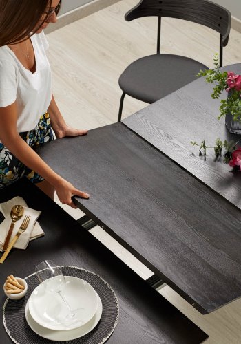 KAVE HOME rektangulrt Norfort spisebord m. udtrk - sort tr og metal (170(320)x100) 