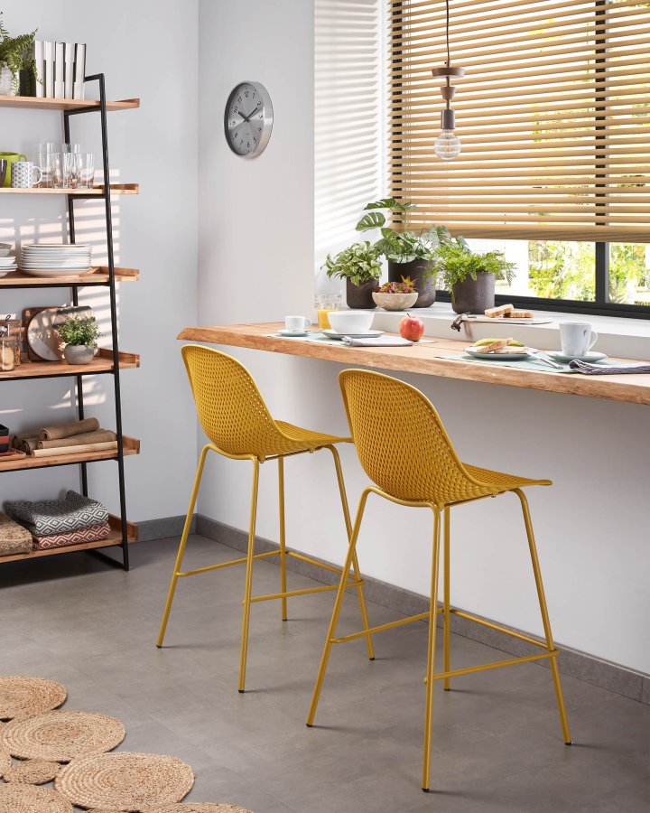 KAVE HOME Quinby barstol m. rygln og fodsttte - gul plast og metal