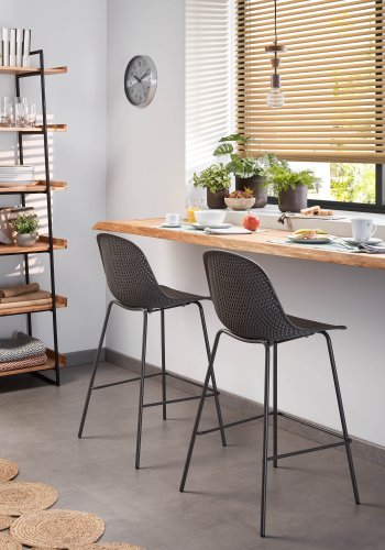 KAVE HOME Quinby barstol m. rygln og fodsttte - grafit gr plast og metal