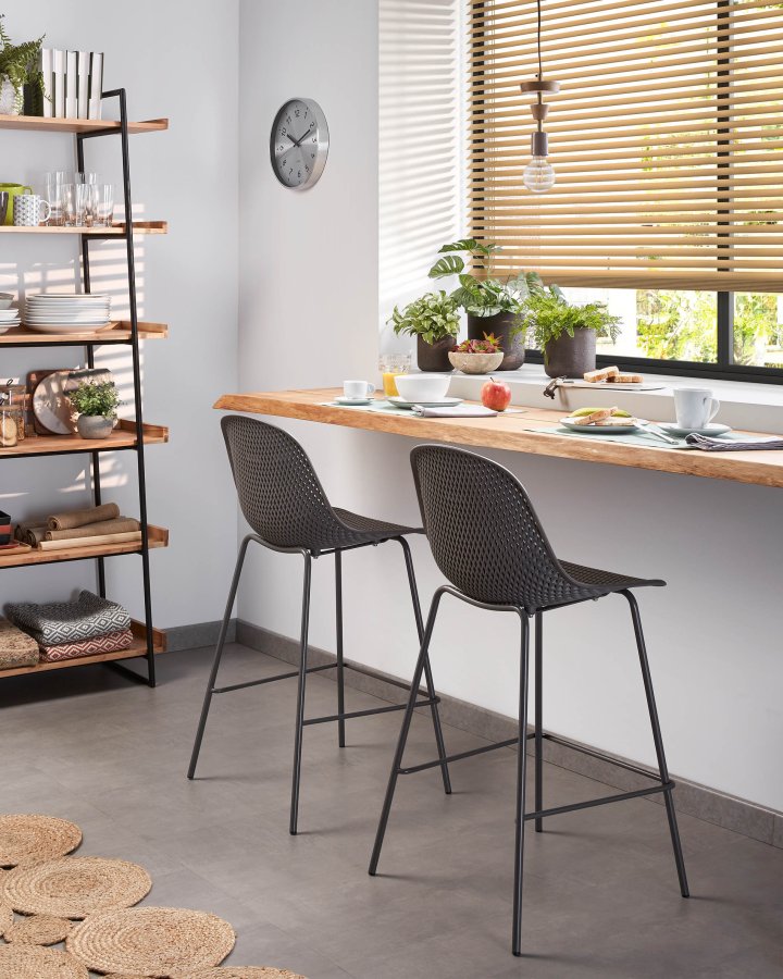 KAVE HOME Quinby barstol m. rygln og fodsttte - grafit gr plast og metal