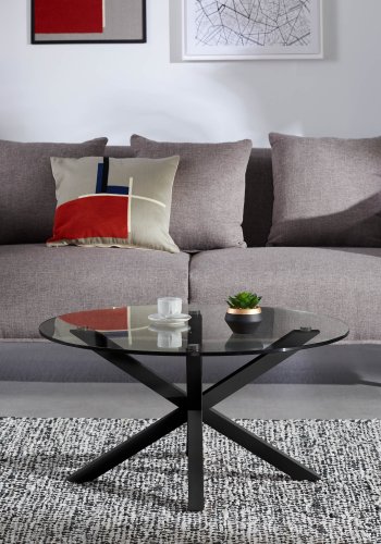 KAVE HOME Arya sofabord, rundt - tempereret glas og sort stl ( 82)
