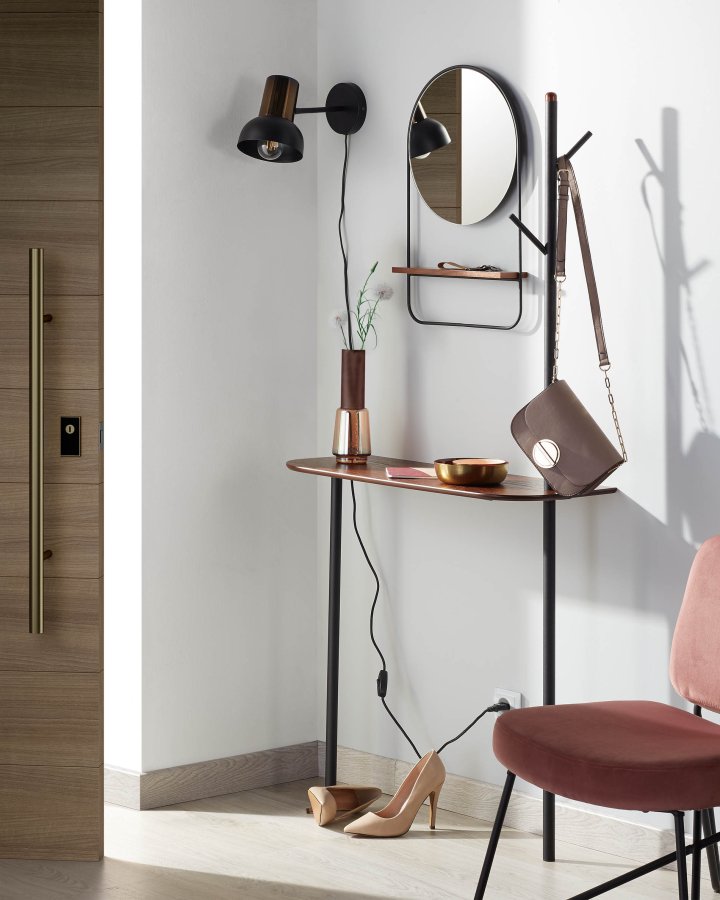 KAVE HOME Marcolina knagerkke m. hylde - brun egetrsfiner og sort metal