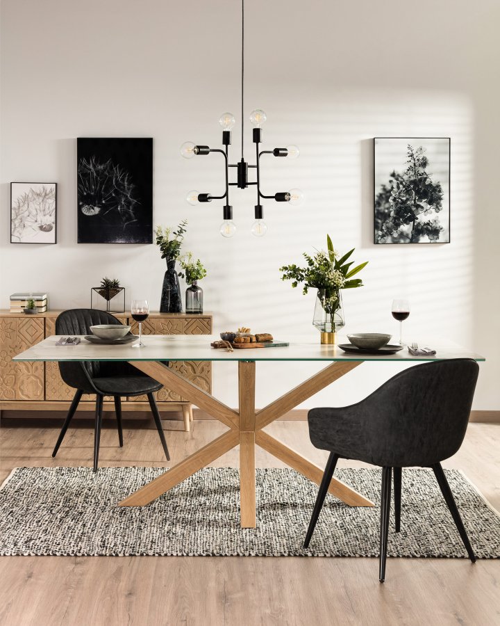 KAVE HOME Arya spisebord - hvid porceln/glas og natur, rektangulr (180x100)