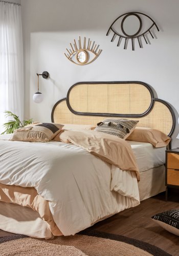 KAVE HOME rektangulr Black Lalita hovedgavl - natur og sort naturfiber (120x170)