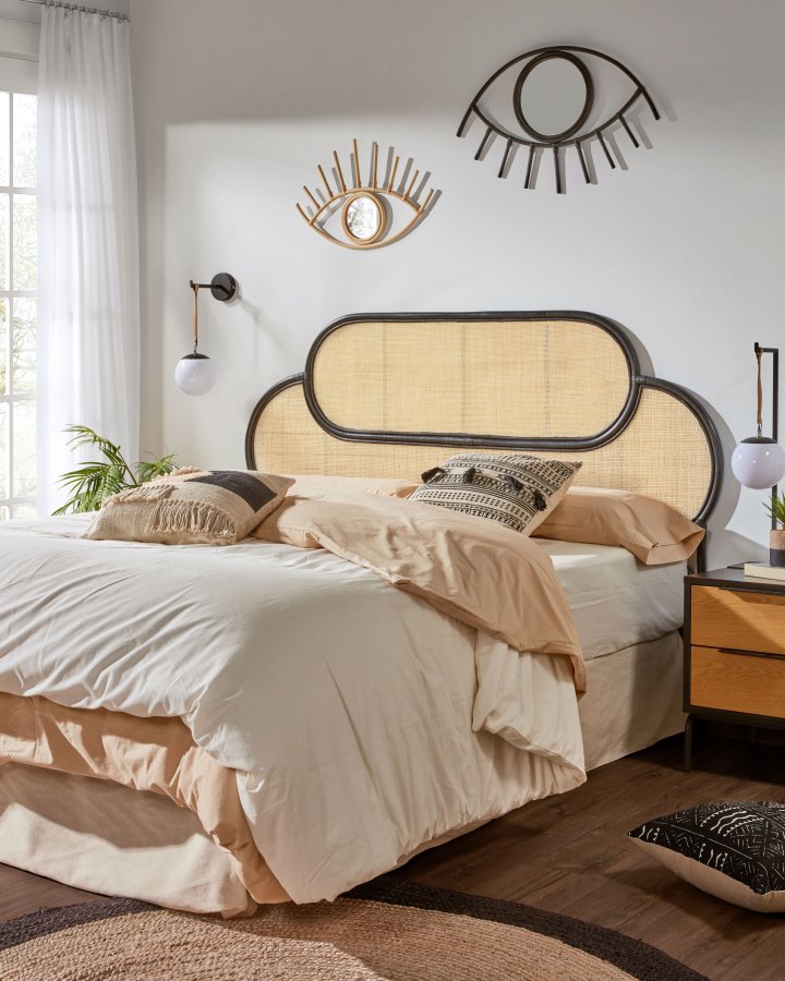 KAVE HOME rektangulr Black Lalita hovedgavl - natur og sort naturfiber (120x170)