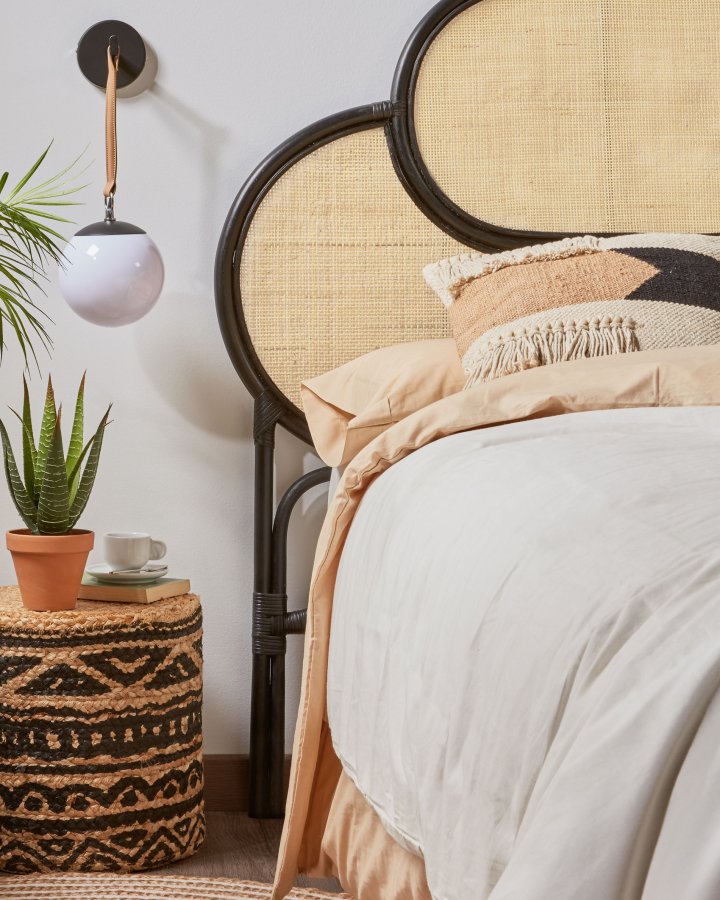 KAVE HOME rektangulr Black Lalita hovedgavl - natur og sort naturfiber (120x170)