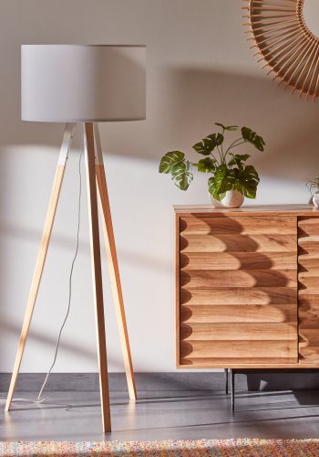 KAVE HOME Uzagi gulvlampe - hvid/natur stof/tr