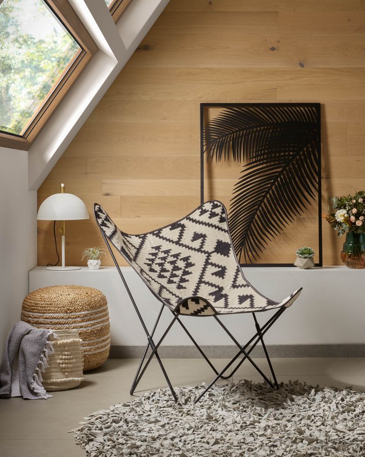 KAVE HOME Samy puf, rund - natur jute m. hvide detaljer ( 45)