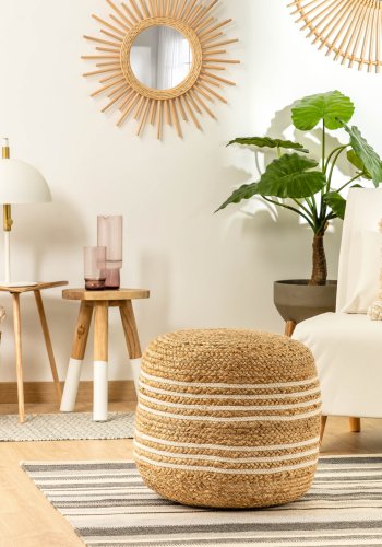 KAVE HOME Samy puf, rund - natur jute m. hvide detaljer ( 45)