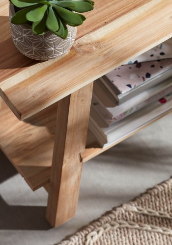 KAVE HOME rektangulr Safara bnk, m. hylde - natur genbrugs teaktr (100x32)