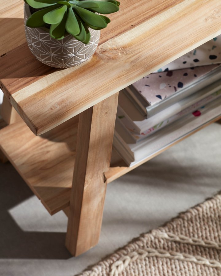 KAVE HOME rektangulr Safara bnk, m. hylde - natur genbrugs teaktr (100x32)