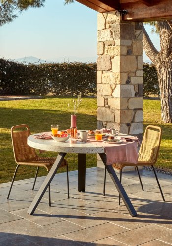 KAVE HOME Glenville spisebordsstol - lysebrun polyesterreb og sort stl 