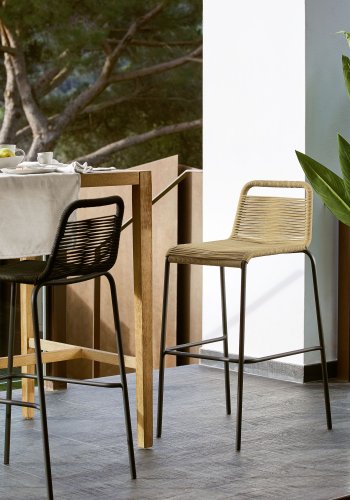 KAVE HOME Beige Glenville barstol til haven, m. rygln og fodsttte - stl (100cm)