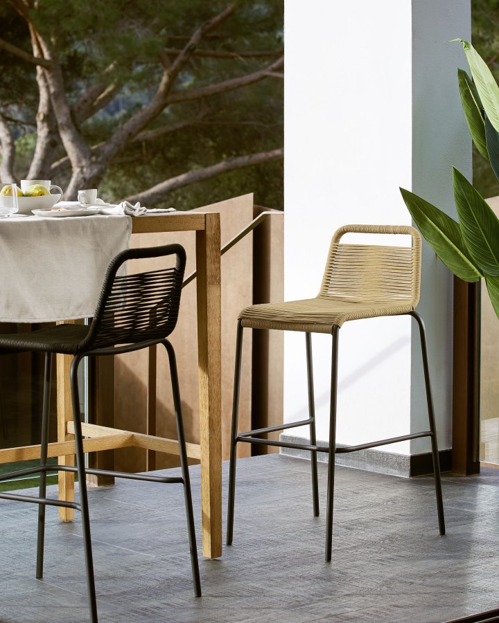 KAVE HOME Beige Glenville barstol til haven, m. rygln og fodsttte - stl (100cm)