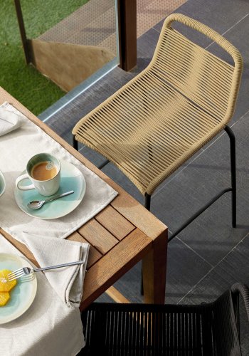 KAVE HOME Beige Glenville barstol til haven, m. rygln og fodsttte - stl (100cm)