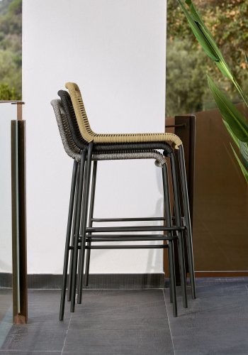 KAVE HOME Beige Glenville barstol til haven, m. rygln og fodsttte - stl (100cm)