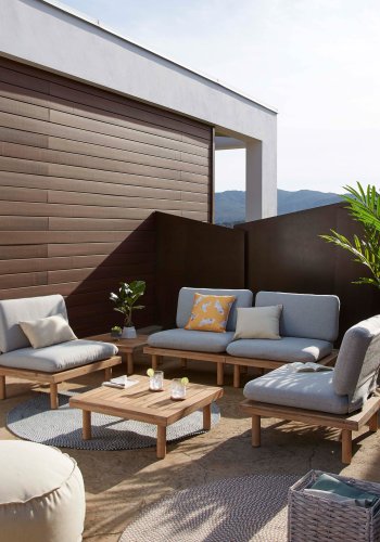 KAVE HOME Viridis loungest m. 2 havestole og 1 havebord, m. stofhynder - natur akacietr og aluminium