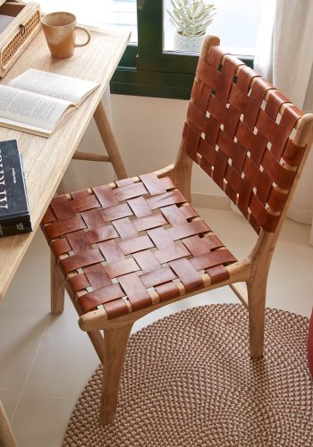 KAVE HOME Calixta spisebordsstol - brun lder og natur teaktr